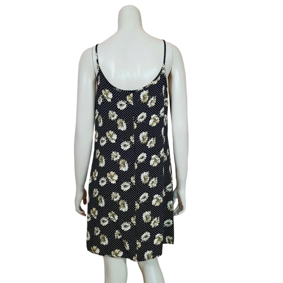 Vintage 90s Slip Dress Small to Medium Rayon Polka Dot Daisy Print Sun Dress - Picture 6 of 7